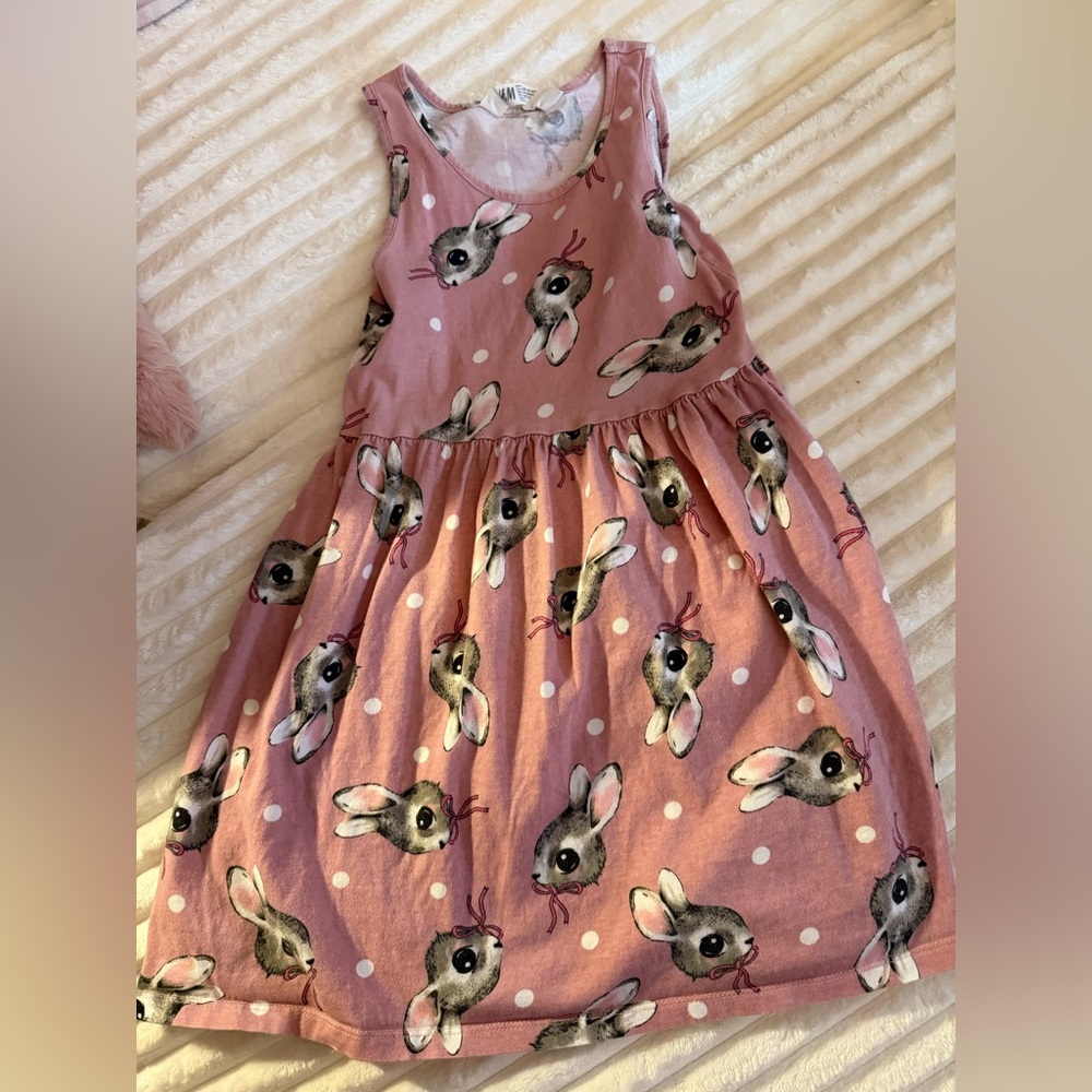 H&M Pink Bunny Print Tank Dress 6X/7 Cotton